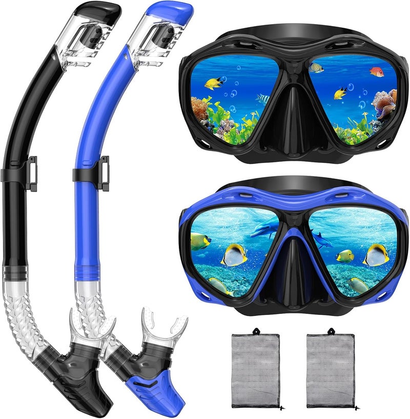 wutrye Snorkeling Gear for Adults, Dry Top Snorkel Mask Set, Diving Scuba Mask, Swimming Goggles with Nose Cover, HD Tempered Glass Panoramic Swim Freediving Anti-Leak Anti-Fog Travel Packages - Image 1